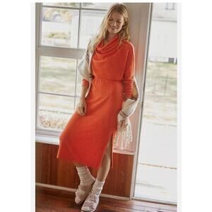 Anthropologie Daily Practice Dress Size Small Orange Cowl Neck Lounge Stretch